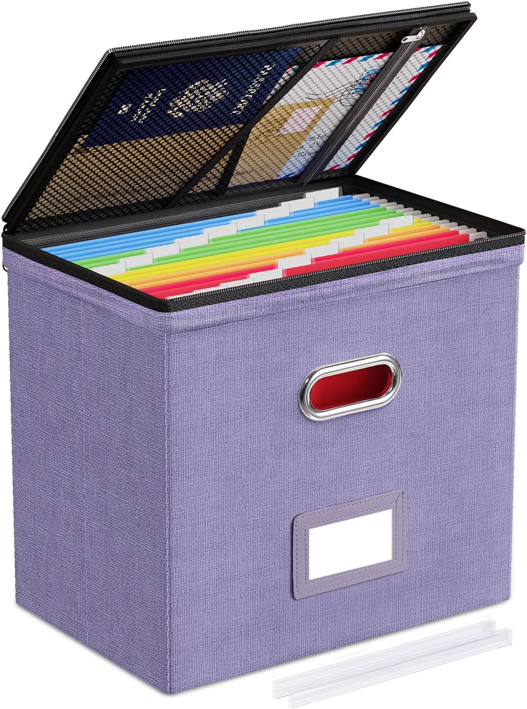 Detalle de Oterri File Organizer Boxes with Lids Hanging File Box, 3 Mesh Pockets
