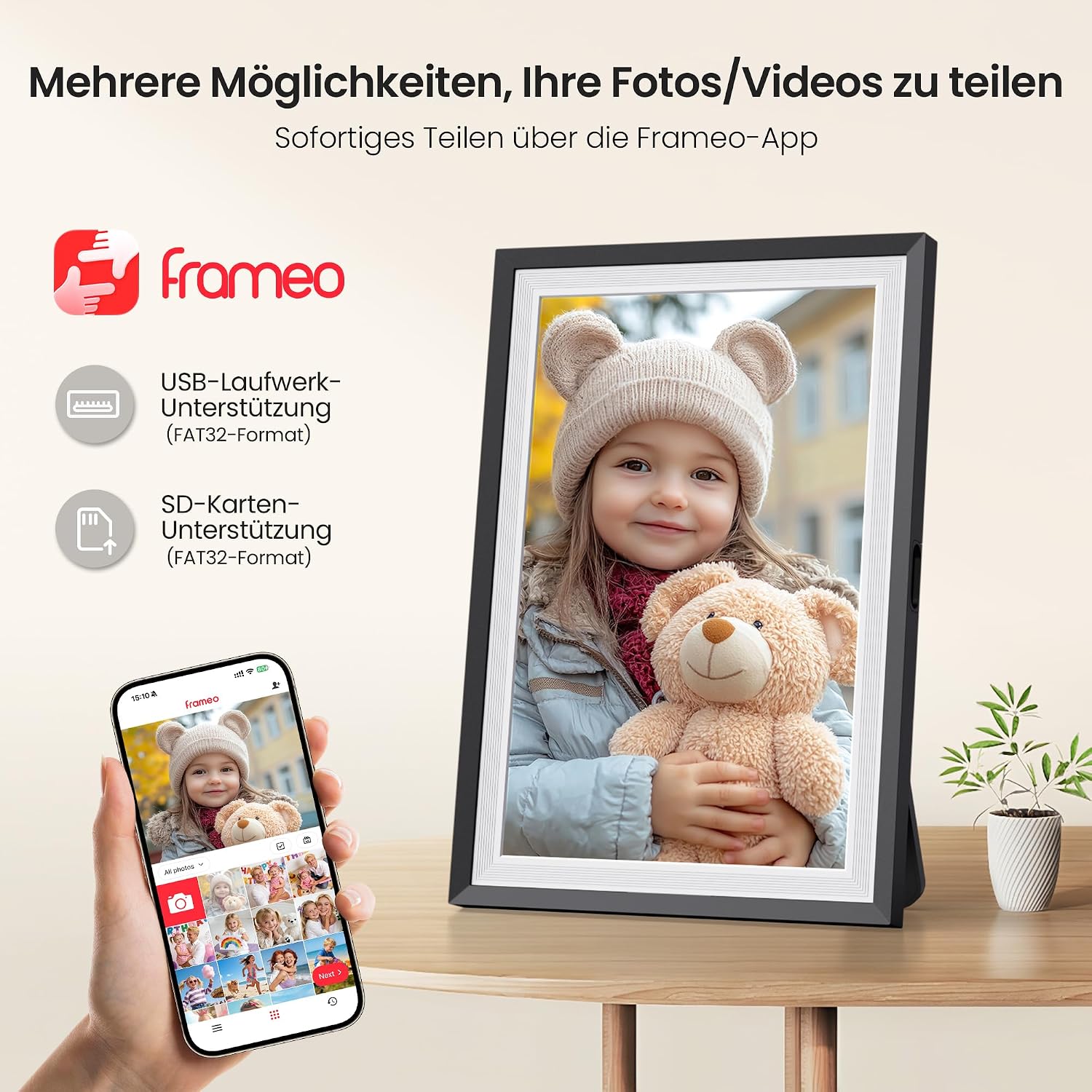 Detalle de Frameo 64 GB – 15,6 Zoll Digitaler Bilderrahmen mit WLAN, Touchscreen und Frameo-App