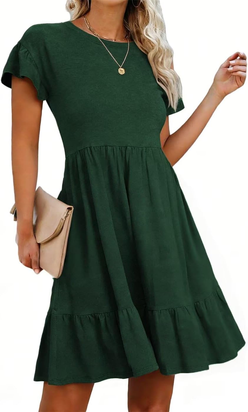 Detalle de LEEDYA Summer Dress for Women – Crew Neck A-Line Midi with Pockets