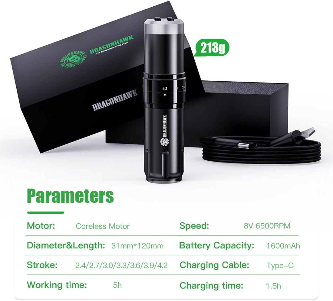 Thumbnail 1 de Dragonhawk Penna rotativa senza fili 1500mAh per tatuaggi 🎨