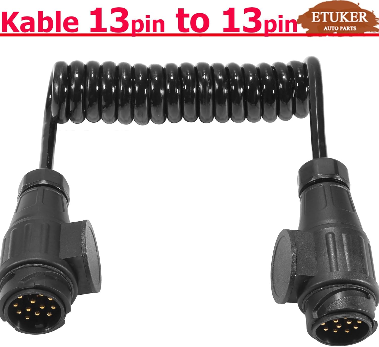 Thumbnail 4 de ETUKER 13pin 2M Trailer Extension Coiled Lead 12v with 2x 13pin Plugs