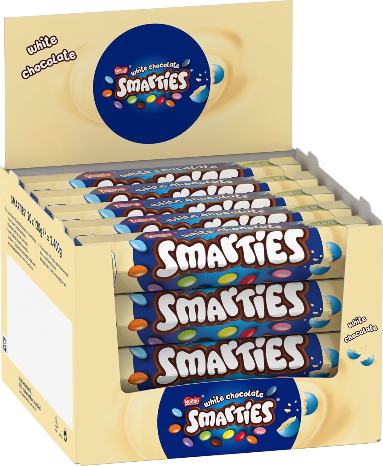 Detalle de Smarties Riesenrolle mit weißer Schokolade – Hexagonrolle im 20er Pack (20 x 120 g)