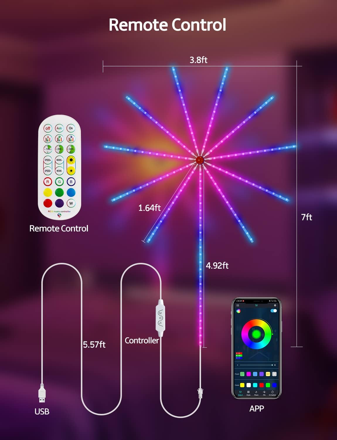 Thumbnail 5 de Daymeet Smart Firework LED Lights: RGBIC Dream Colour Strip for Bedrooms and Parties