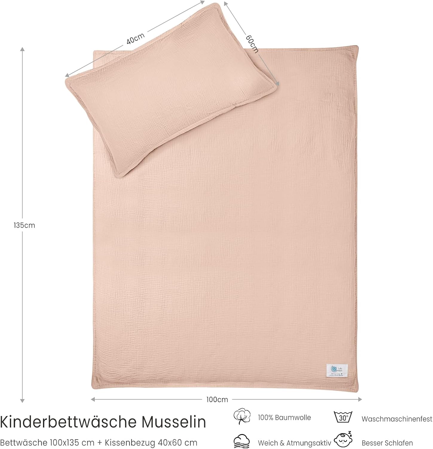 Detalle de lulumoon Kinderbettwäsche 100x135 mit Kissenbezug 40x60 – Jersey, Oeko-Tex Baumwolle für Kleinkinder