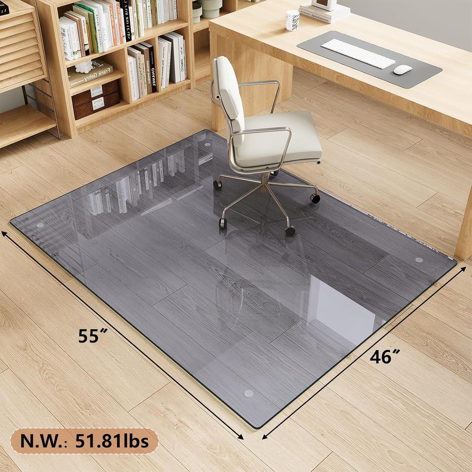 Thumbnail 3 de MYSUNORIA Gray Glass Chair Mat 46x55, 0.19" Tempered Glass, Gray-Tinted
