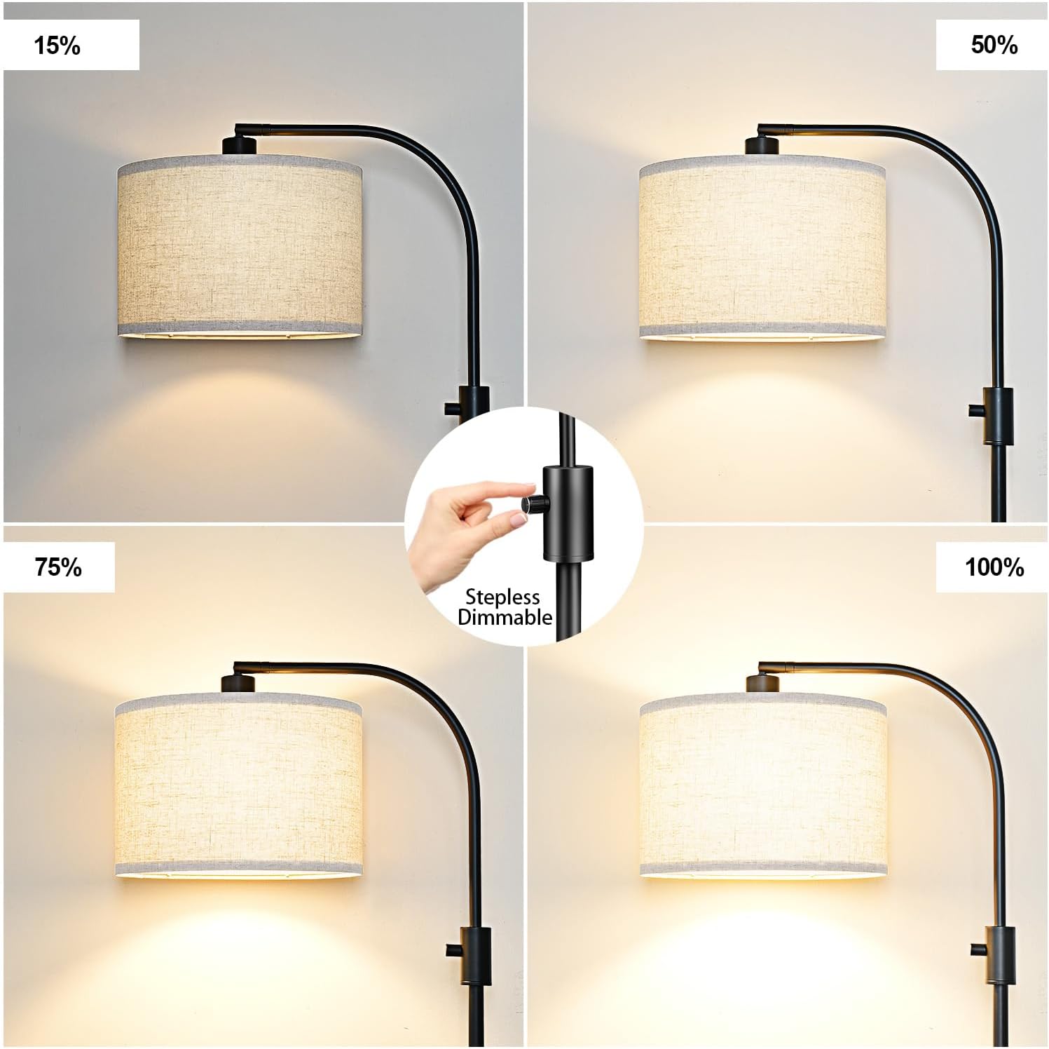 Thumbnail 2 de Nintiue F1599 Arc Floor Lamp, Dimmable 1,200-Lumen LED, Linen Shade