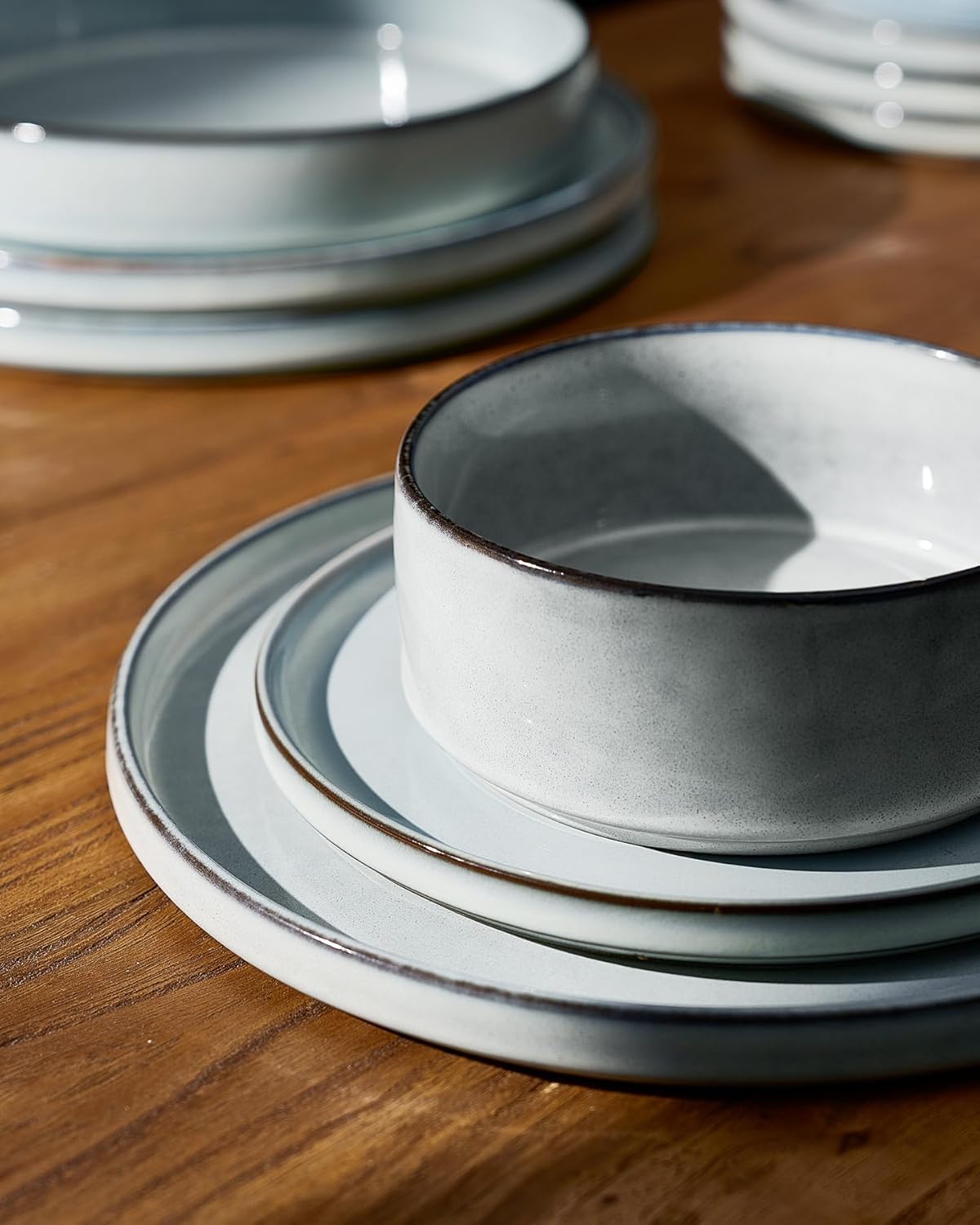 Thumbnail 2 de Famiware Annecy 12-Piece Stoneware Dinnerware Set (Grey-Blue) for 4