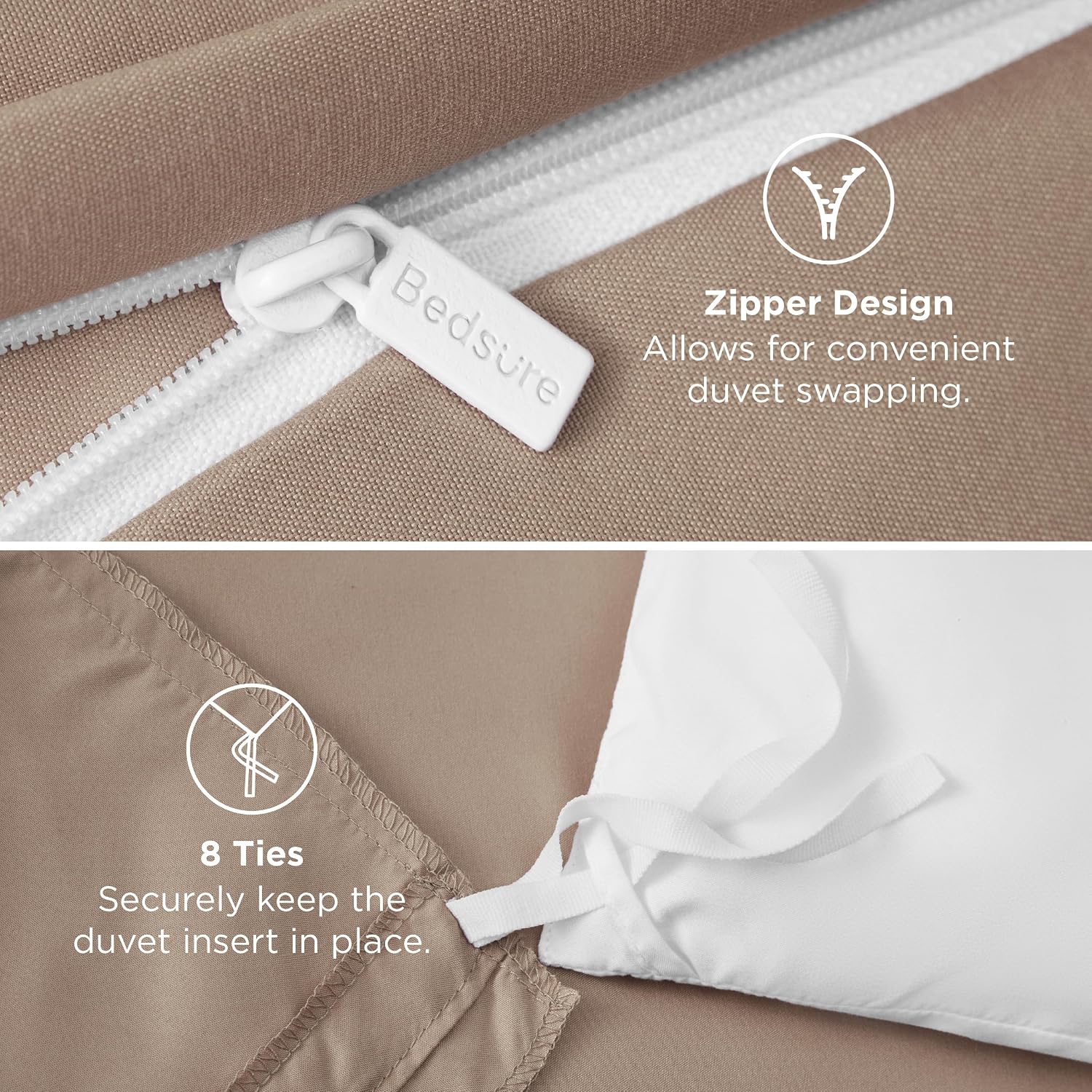 Thumbnail 6 de Bedsure Queen Duvet Cover Set, Light Khaki Double-Brushed Polyester