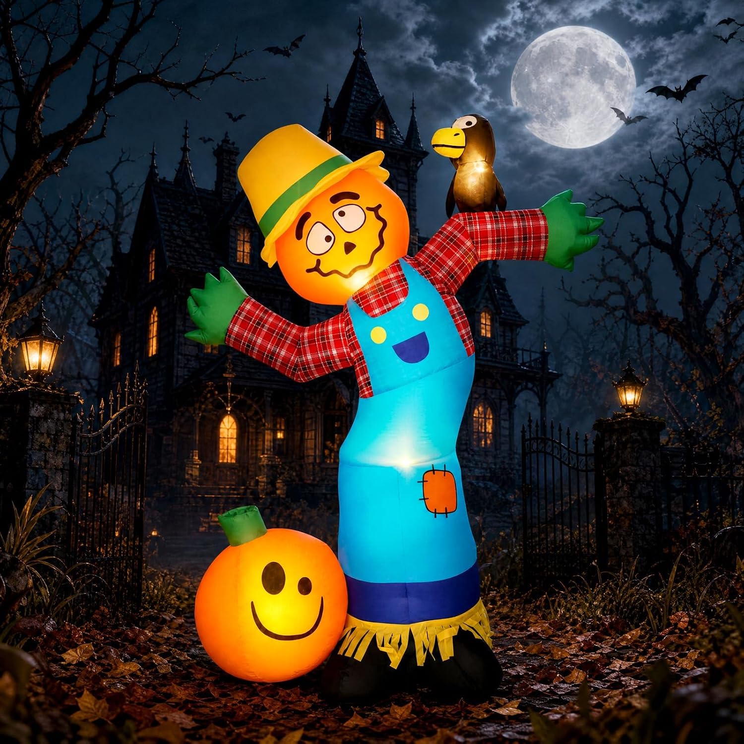 Detalle de WildVenture 6FT Pumpkin Scarecrow Inflatable with 7 LED Lights