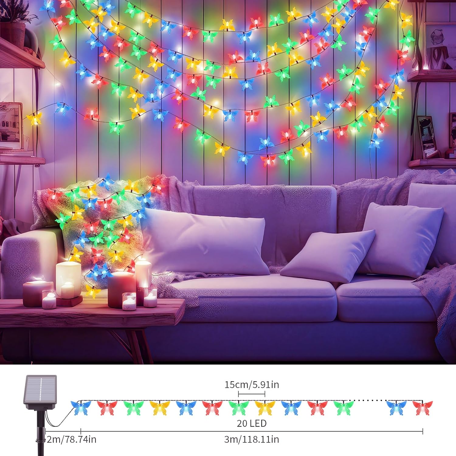 Detalle 2 de Isisyu Solar Lichterkette Schmetterling 20 LED