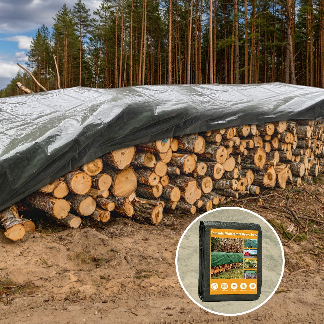 Thumbnail 1 de Wohohoho 125GSM Waterproof Heavy Duty Tarpaulin 2m x 2m (Green)