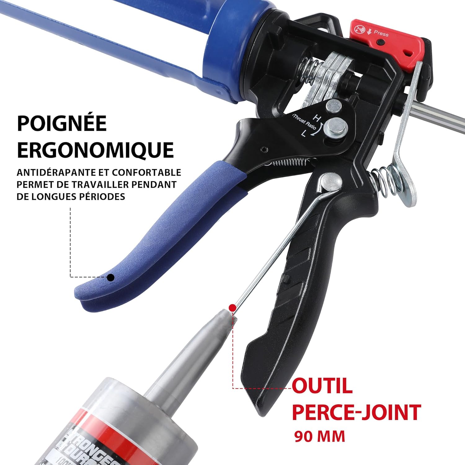 Thumbnail 3 de WORKPRO Pistolet à Calfeutrer Silicone en Métal – double poussée, 360° et 2 rapports 9:1 / 18:1