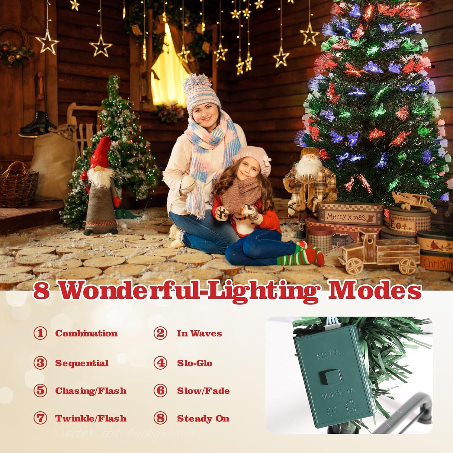 Detalle 2 de Sapin de Noël Artificiel Uten 1,5 m avec Pointe en PVC et Fibre de Verre – 8 Modes lumineux