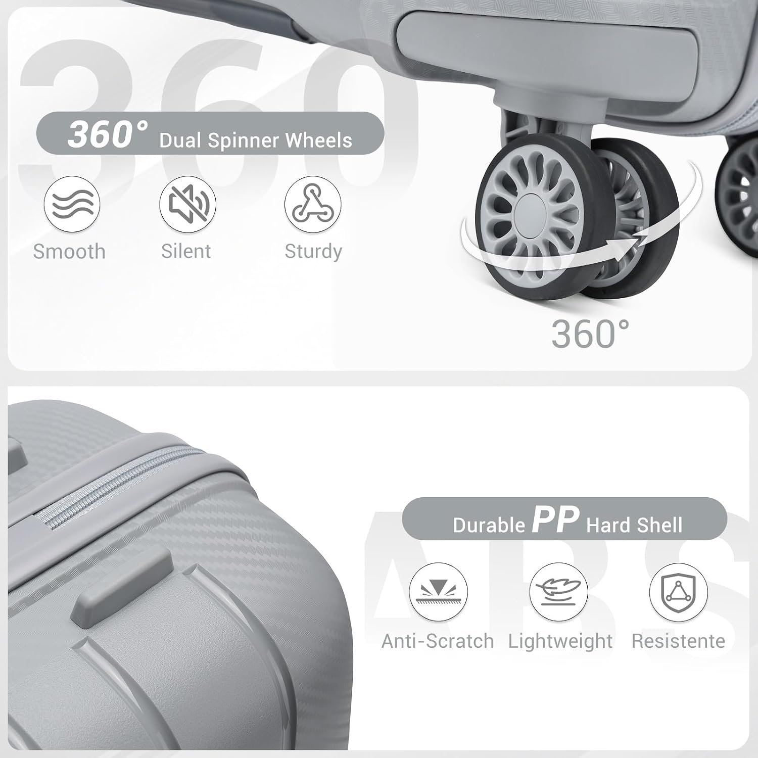 Thumbnail 2 de Kono Valige Media 24" Classic Medium PP Suitcase with TSA Lock and Spinner Wheels