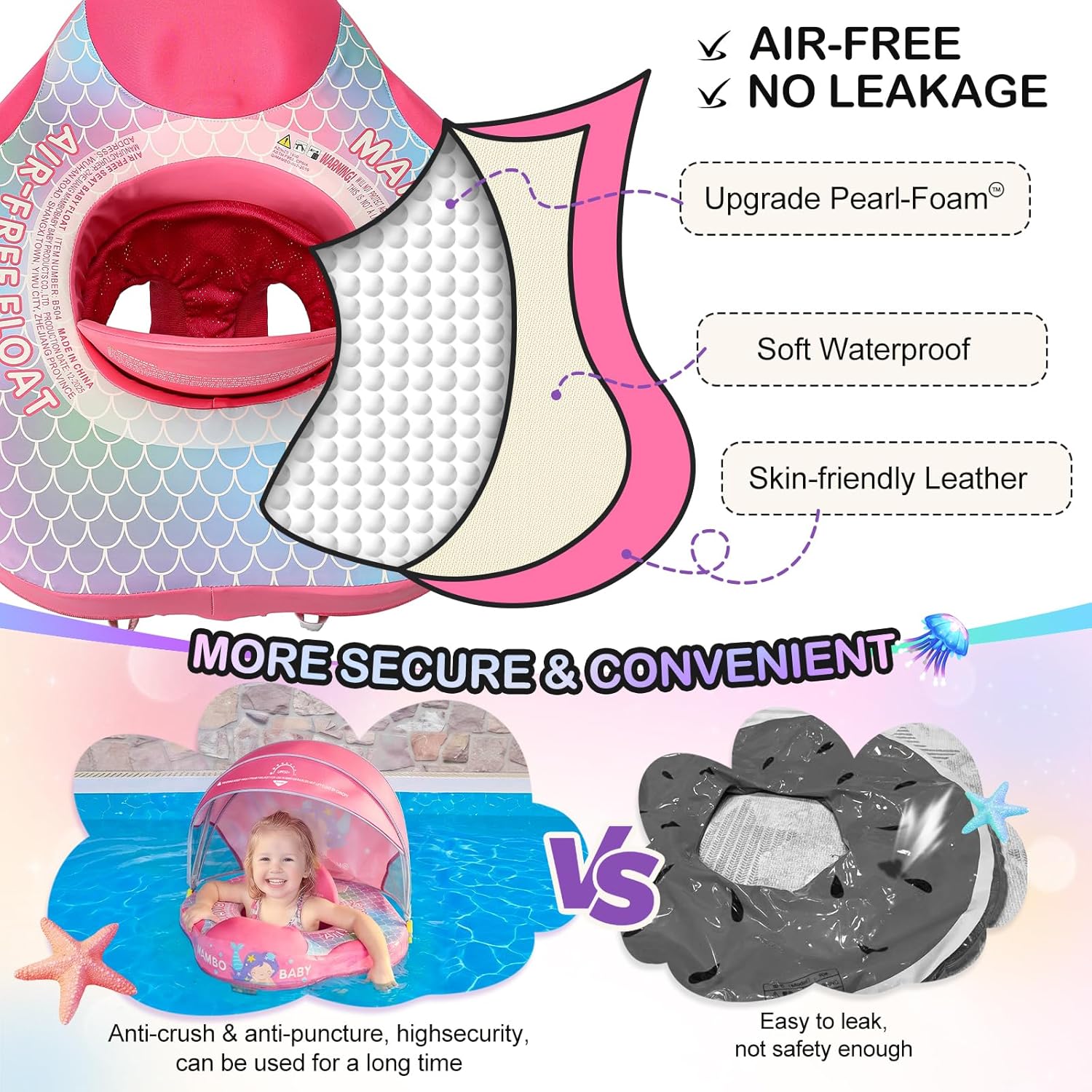 Thumbnail 2 de Mambobaby Baby Pool Float with Canopy: Non-Inflatable Pearl Foam Float for 3–24 Months