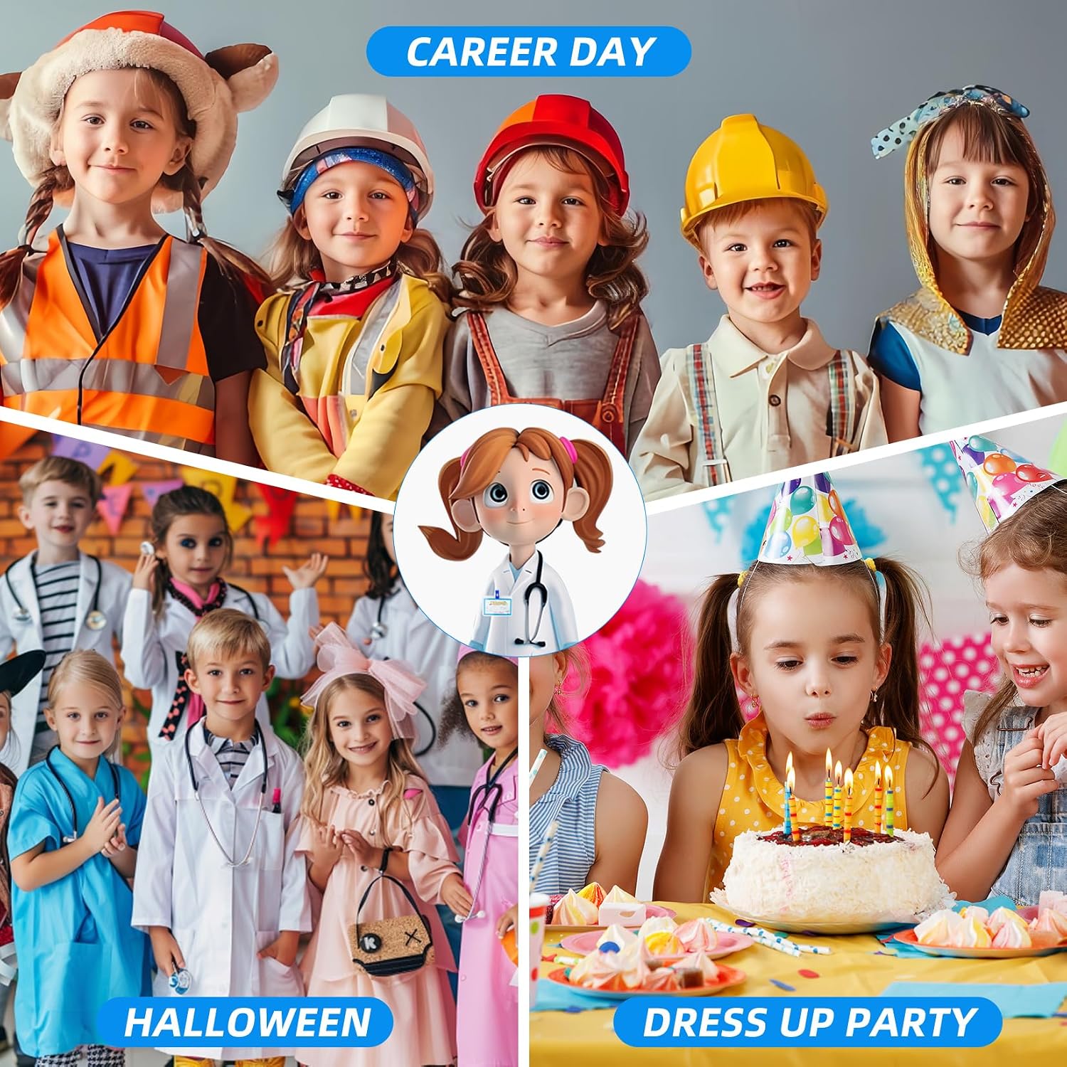 Thumbnail 5 de COTATERO CO-BL-CO-7P Kids Doctor Scrubs Costume, 7-Piece Set