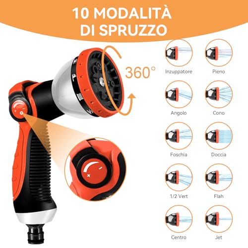 Thumbnail 2 de Yofidra Tubo Acqua Giardino Estensibile 30 m – 3/4"-1/2", 10 getti, Tessuto 3450D, 3 strati di lattice