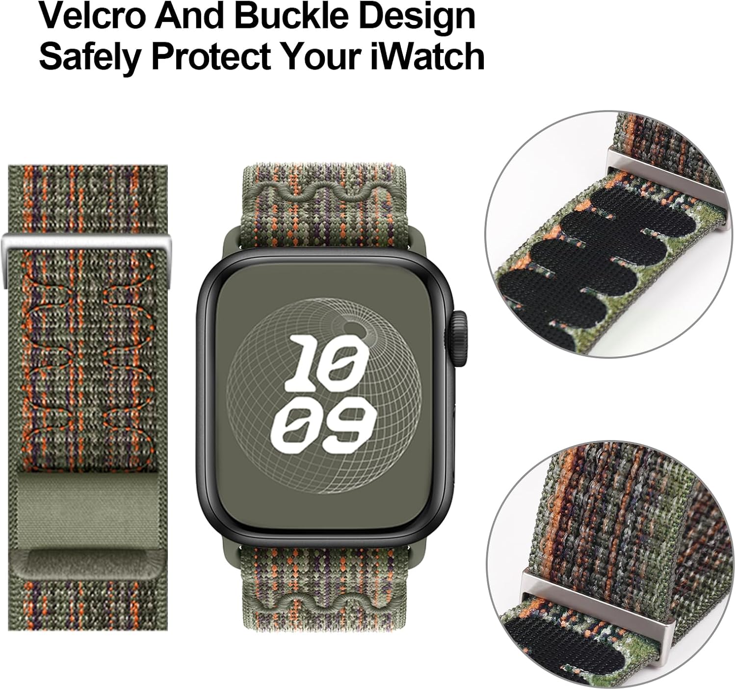 Detalle de GZ GZHISY Sport Loop Nylon Band for Apple Watch (38mm–49mm) — hook-and-loop fastener replacement strap