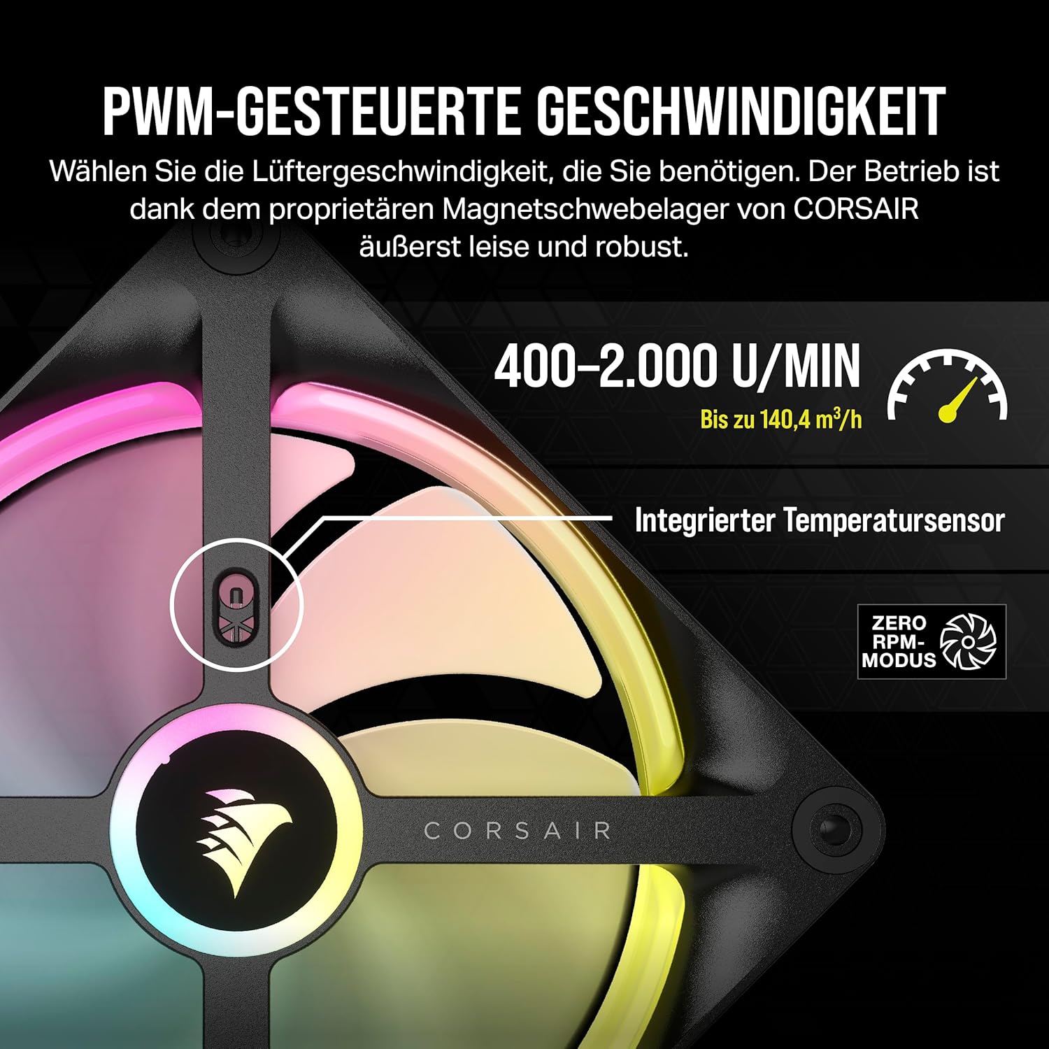 Detalle 2 de Corsair iCUE LINK QX140 RGB Magnetic Dome Lüfter (140 mm) – Schwarz
