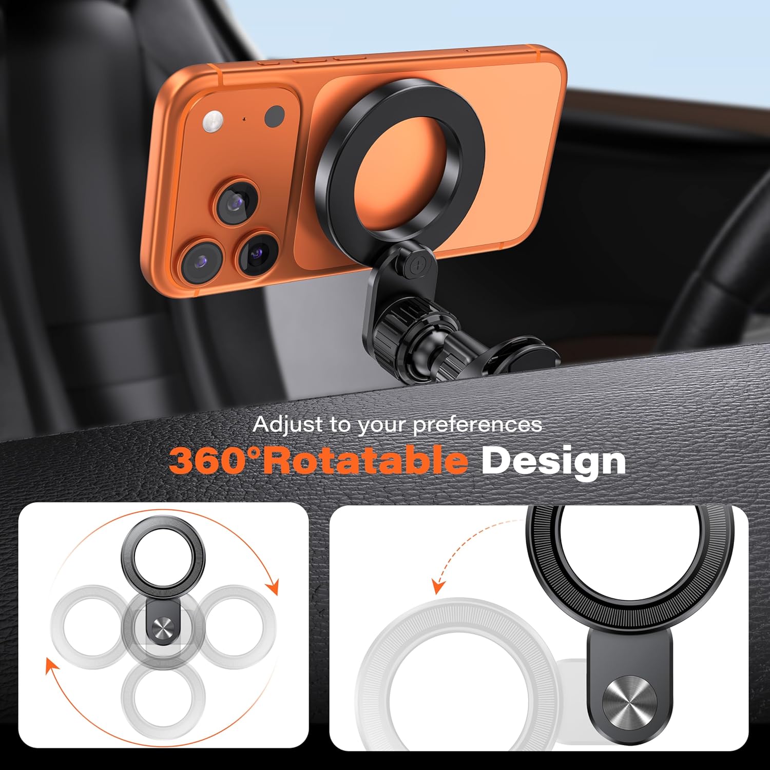 Thumbnail 2 de APPS2Car MagSafe Car Mount: 360° Rotating, Round Vent Compatible Phone Holder