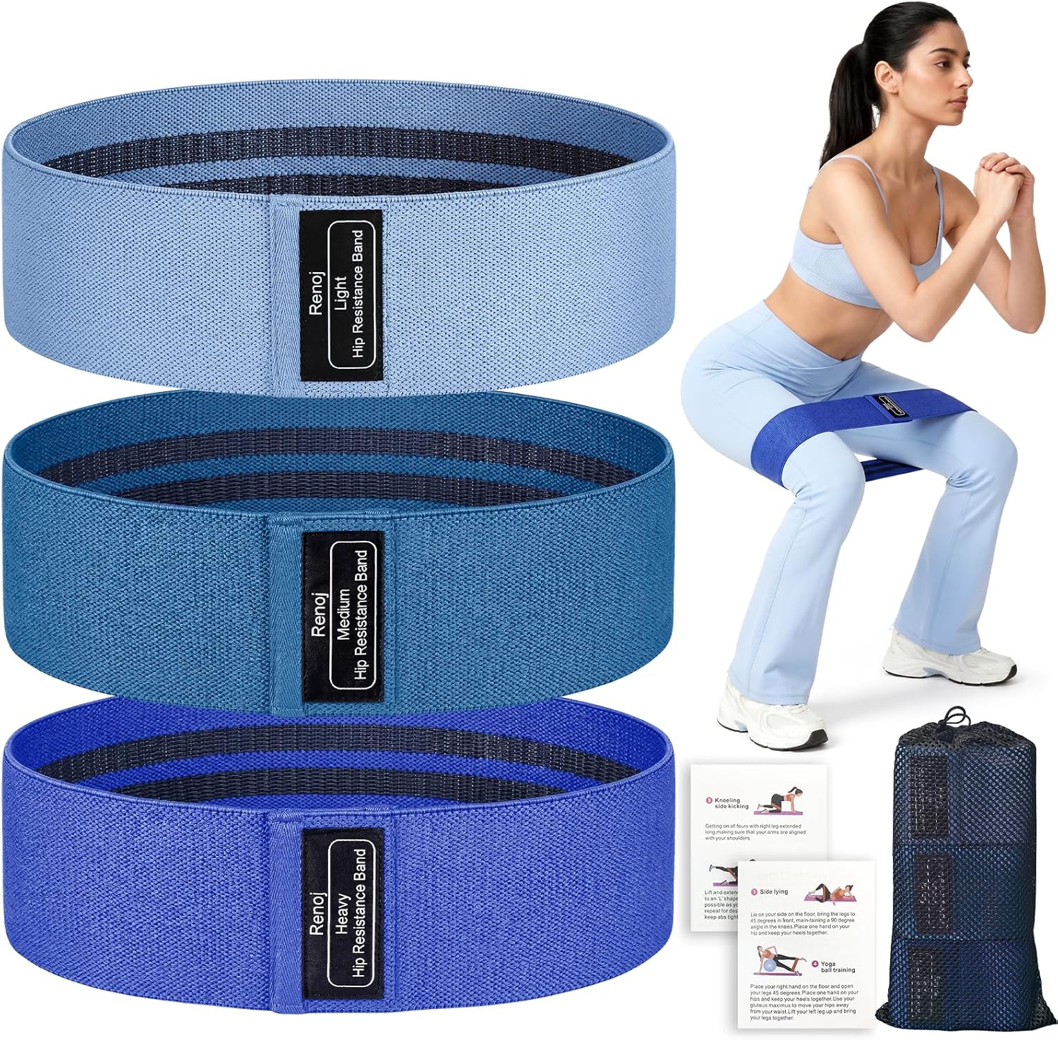 Detalle de Renoj RB3-Navy Fabric Resistance Bands, 3 Resistance Levels
