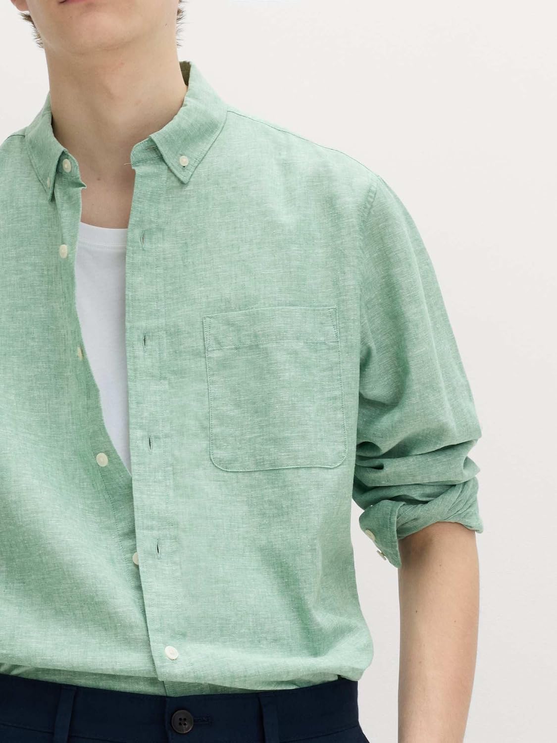 Detalle de Marks & Spencer herenoverhemd van katoen-linnenmix, regular fit, knoopsluiting