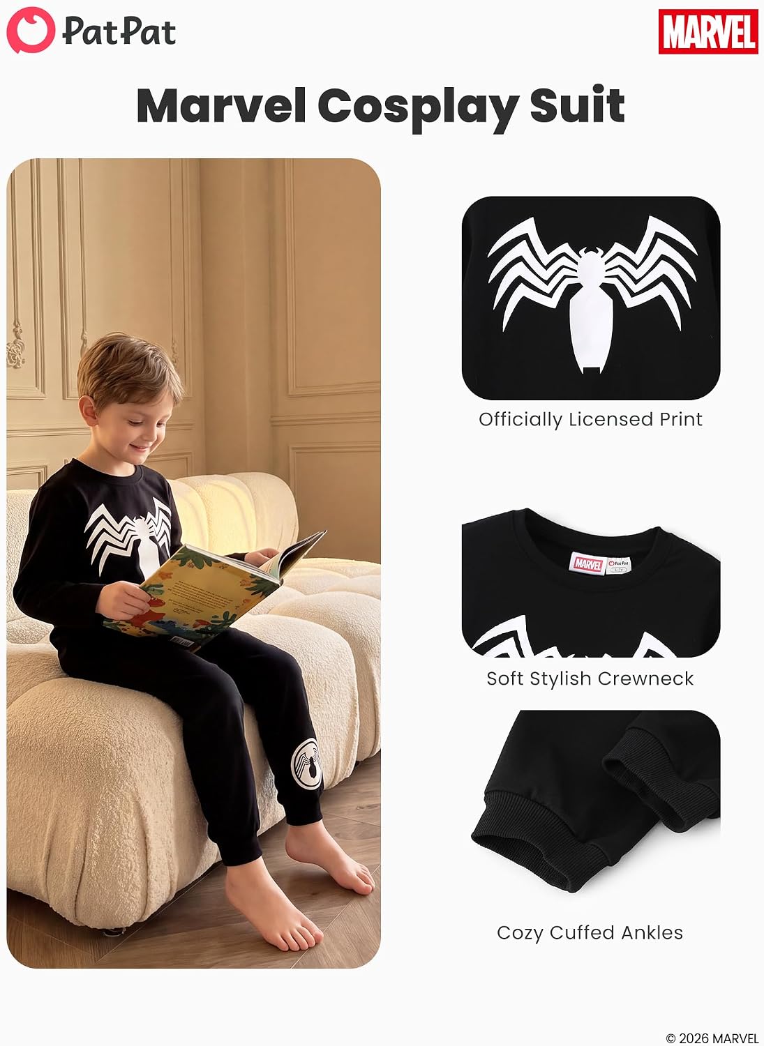 Detalle de Disney Marvel Teen Boy Long Crewneck Sweatshirt Pants Set, Spider-Man Graphic, Ages 2–9