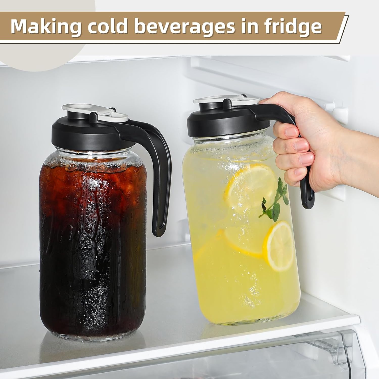 Thumbnail 4 de Set of 2 Glass Pitchers with Lid (2 Quart) – Leak-Proof Mason Jar with Filter Lid