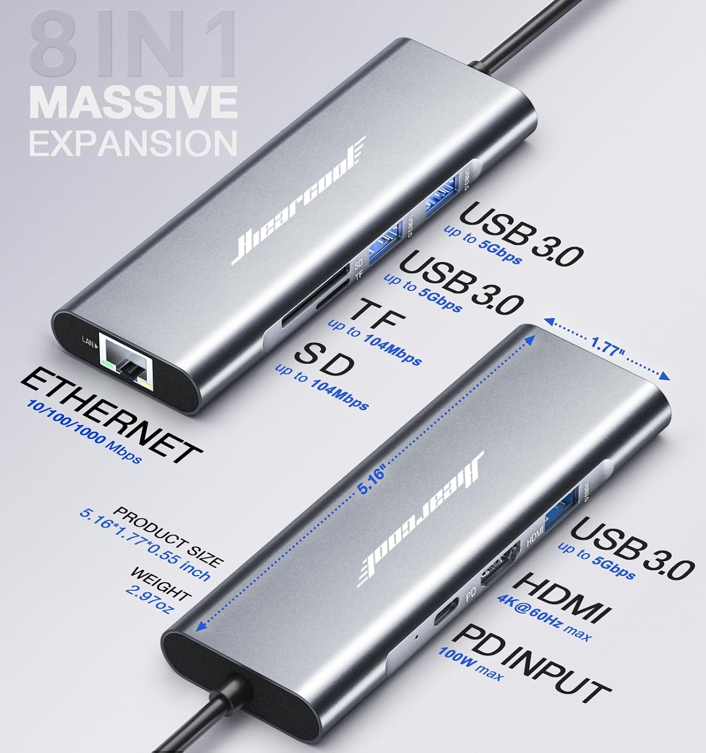 Detalle 1 de Hiearcool USB-C hub 8-in-1