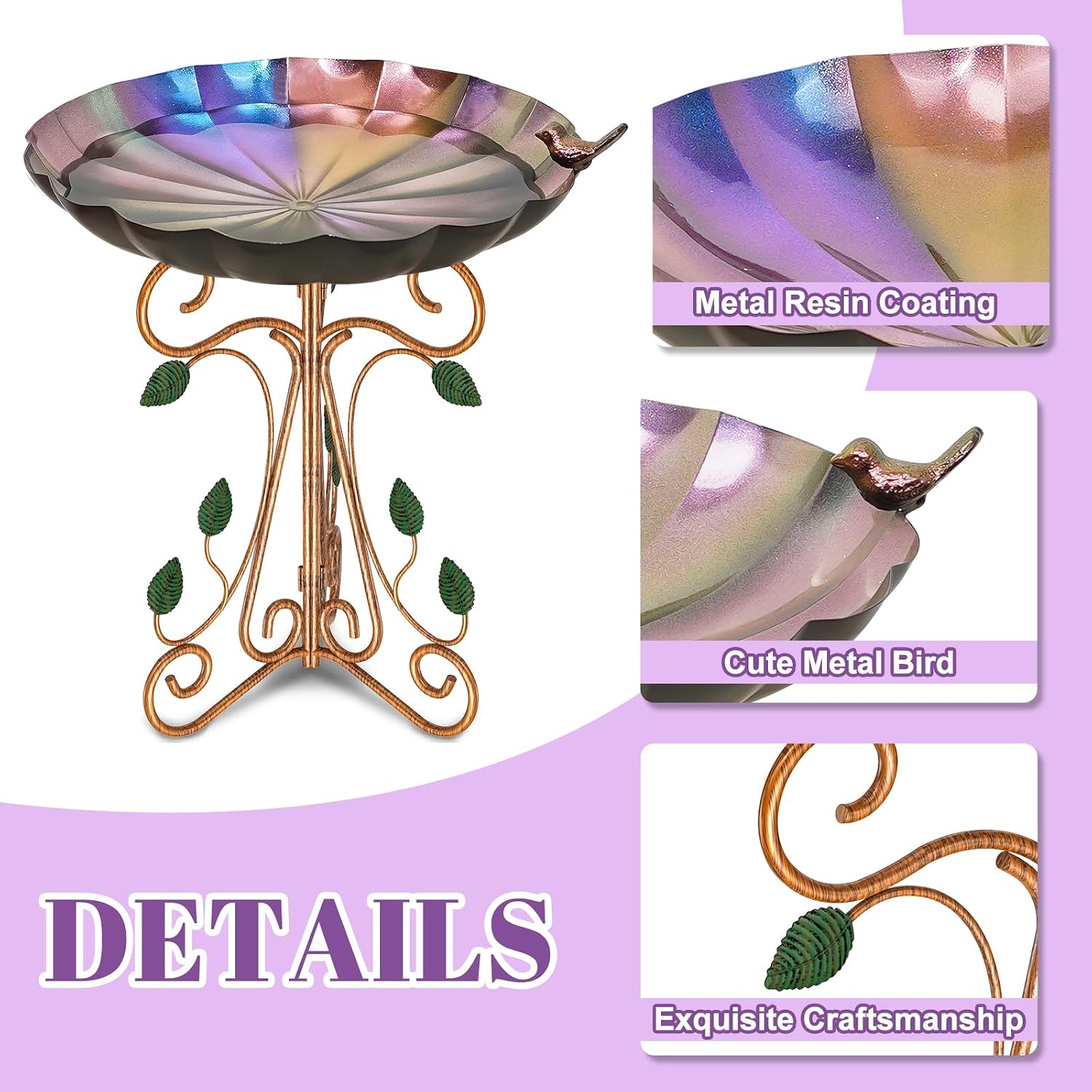 Detalle de Gouisalin 13" Metal Bird Bath 18.7" Tall