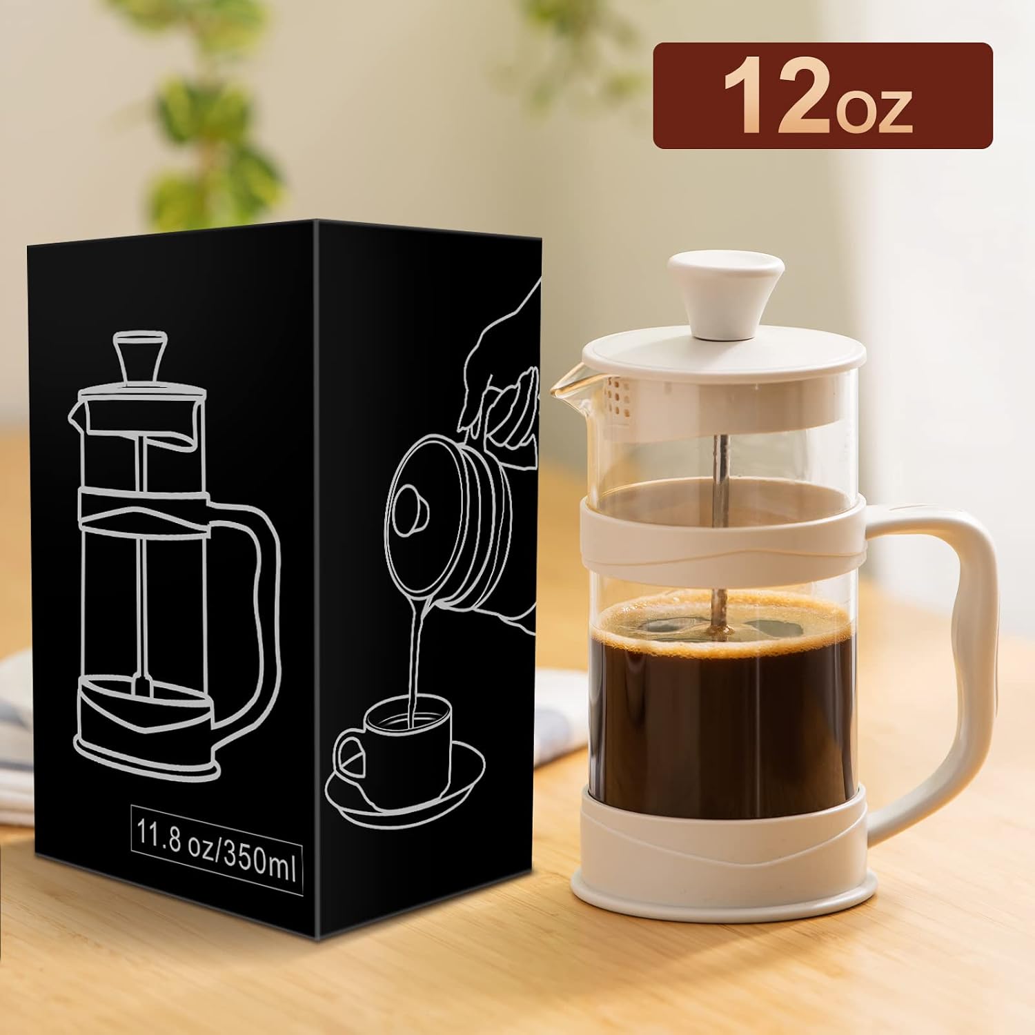 Detalle 2 de PARACITY Französische Presse French press-koffiezetapparaat, 350 ml, wit