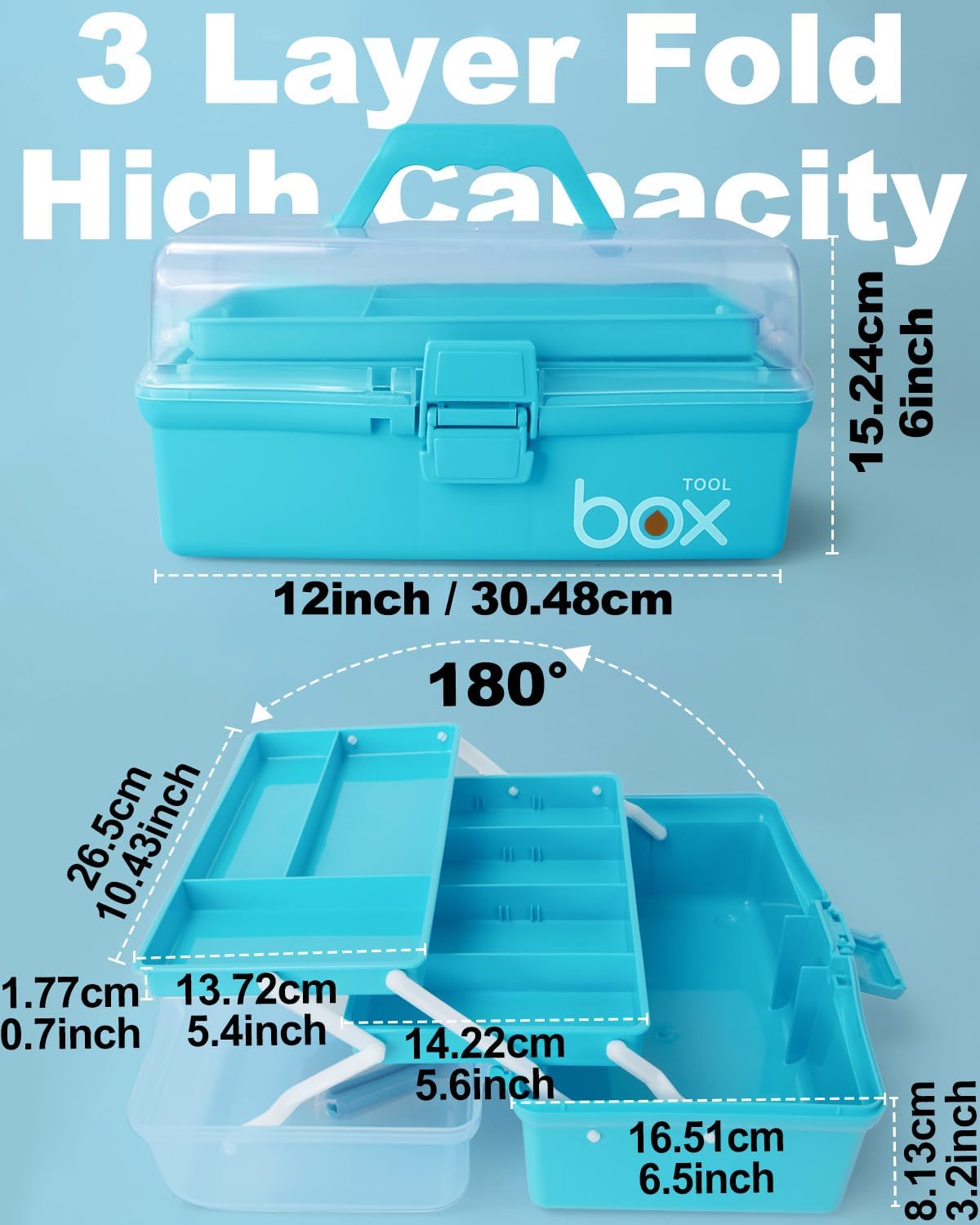 Detalle de TERGOO 3 trays box 12-Inch 3-Layer Organizer with Adjustable Dividers, Blue