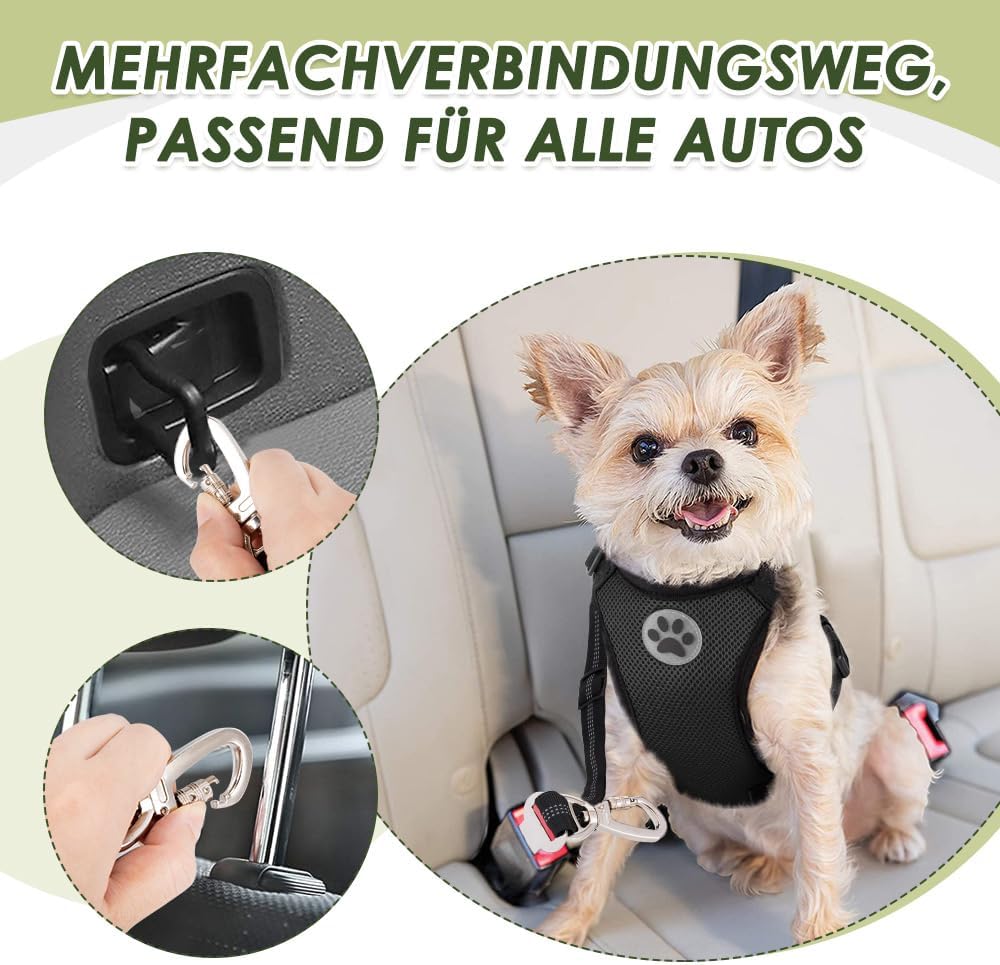Detalle 2 de Eyein 2 Stück Hundegurt fürs Auto – verstellbarer Sicherheitsgurt mit elastischer Ruckdämpfung, Universalstecker, robusten Befestigungen und Nachtreflexion