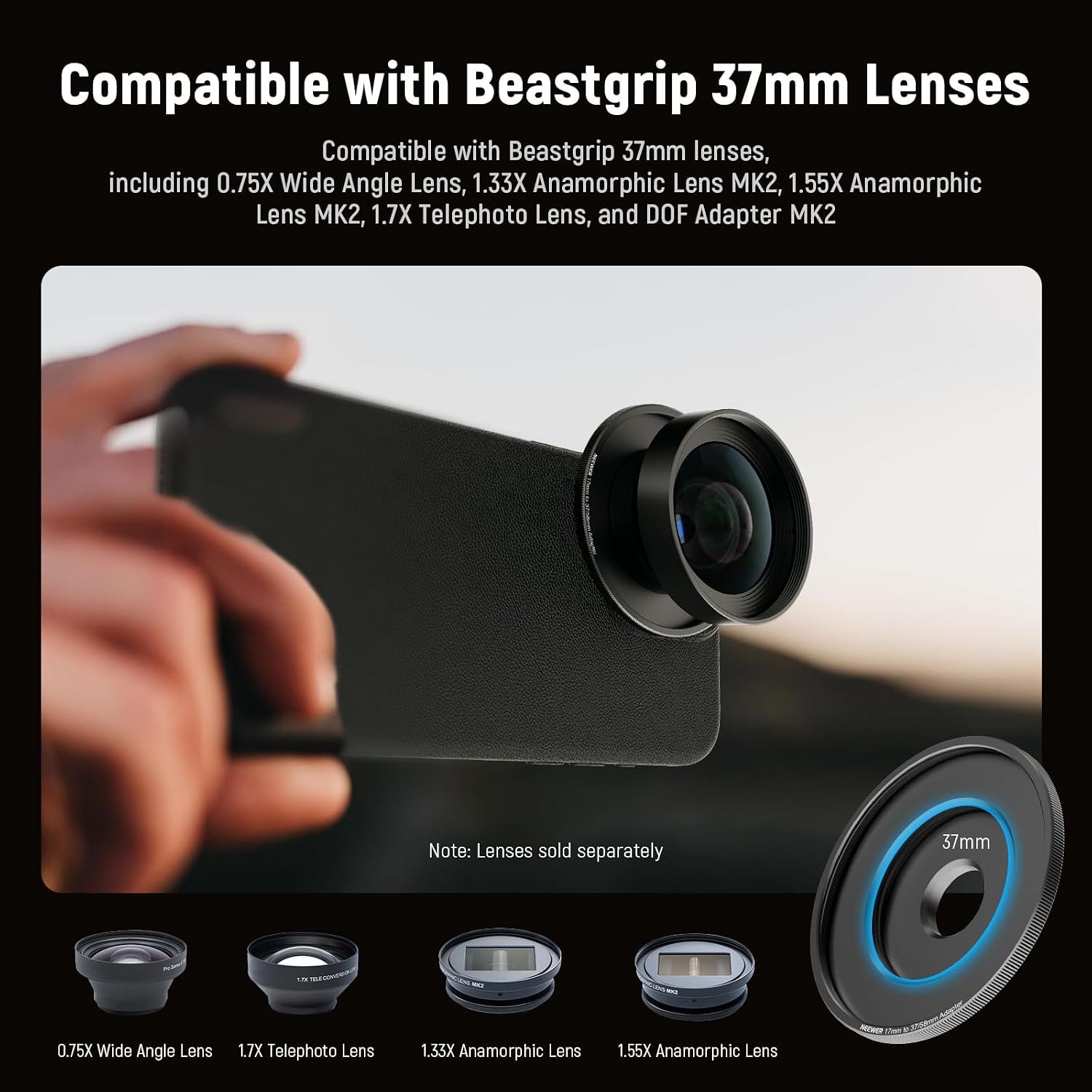 Detalle de NEEWER 17mm–58mm filter adapter ring for phone rig