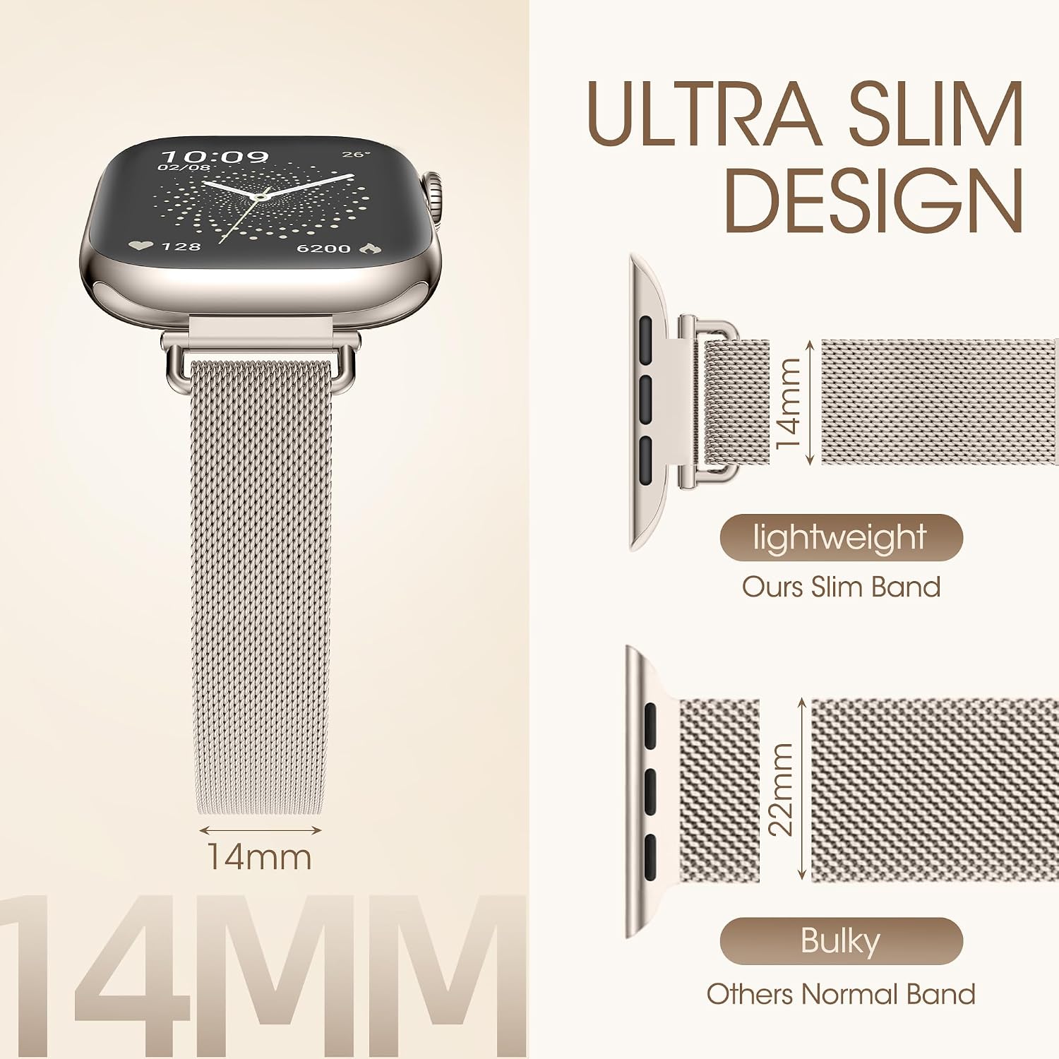 Detalle de WADELIZ Ultra-Slim Milanese Loop: 14mm Lightweight Mesh Band for Apple Watch