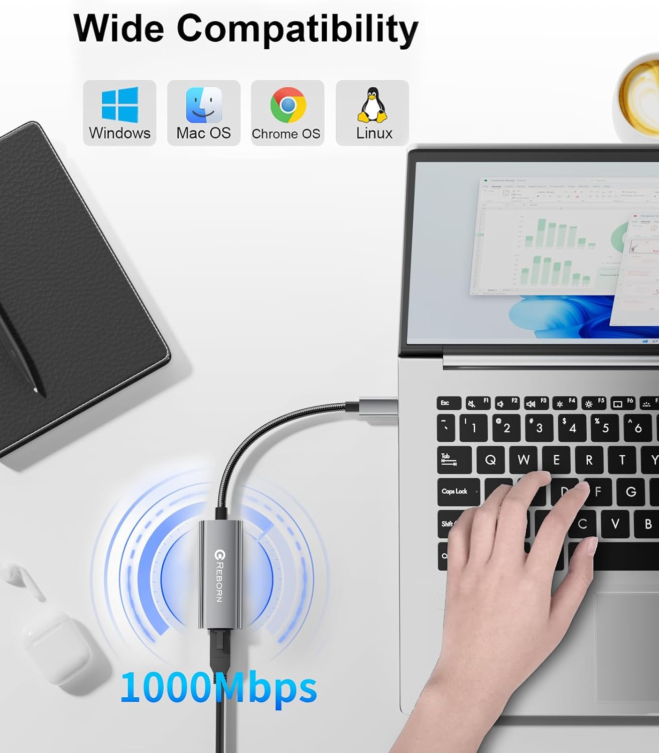 Thumbnail 6 de Reborn USB C to Ethernet Adapter 1000 Mbps