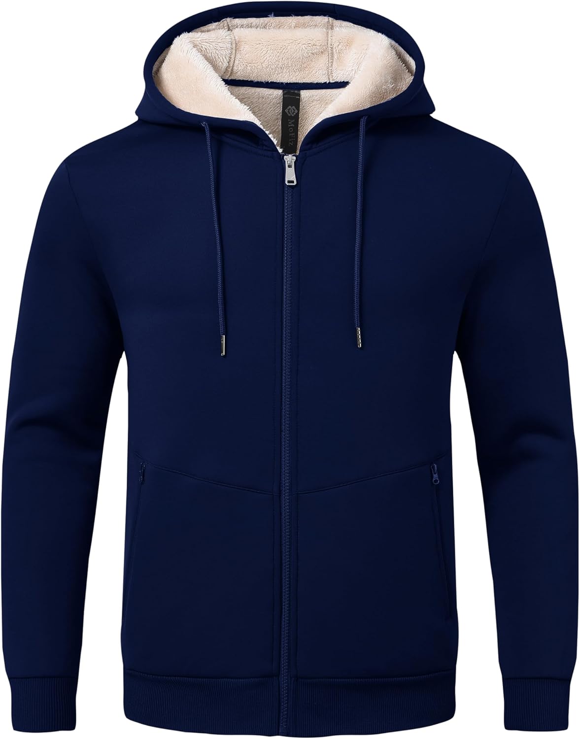 Detalle de Veste polaire à capuche MoFiz pour homme en sherpa, fermeture éclair et poches zippées (M-3XL)