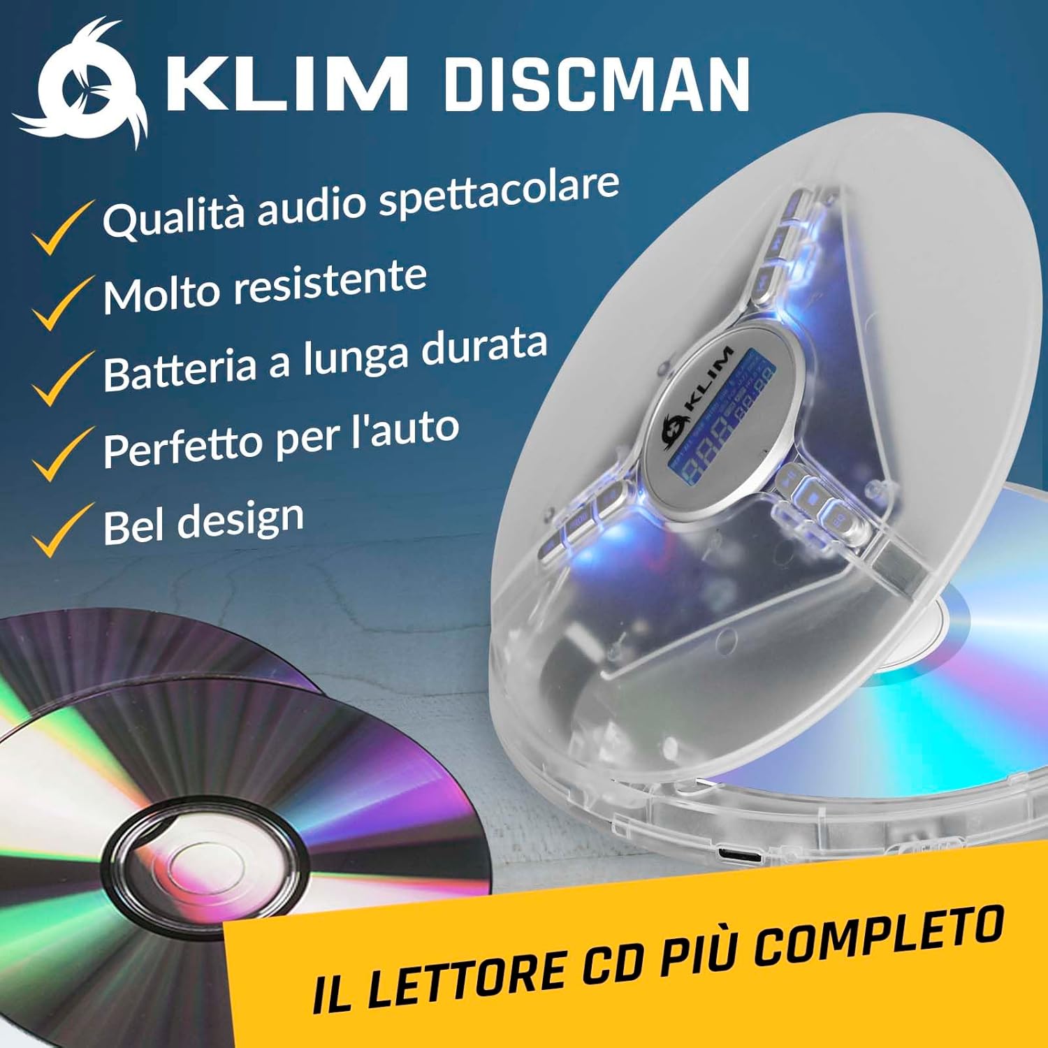 Detalle 2 de KLIM Discman – Lettore CD portatile con batteria ricaricabile + auricolari KLIM Fusion