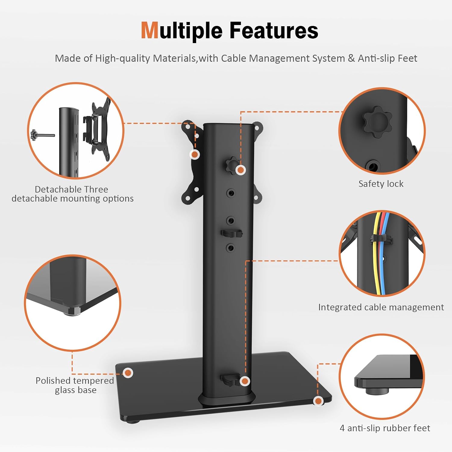 Detalle de Small Universal Swivel TV Stand/Base Table Top TV Stand for 13 to 32 inch TVs (HT07B-001P) with Tempered Glass Base