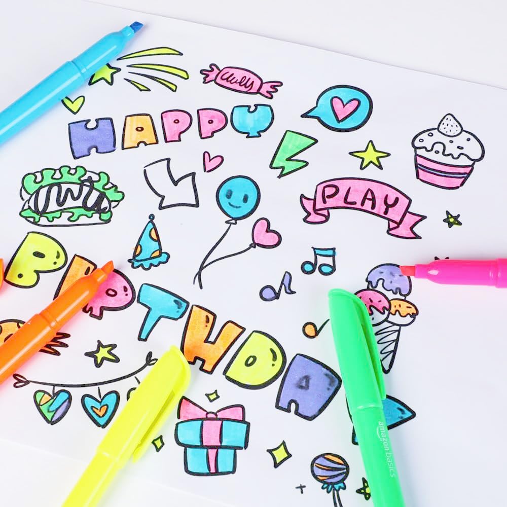 Thumbnail 6 de Amazon Basics - Lot de 12 surligneurs fluo à pointe biseautée, 6 couleurs assorties