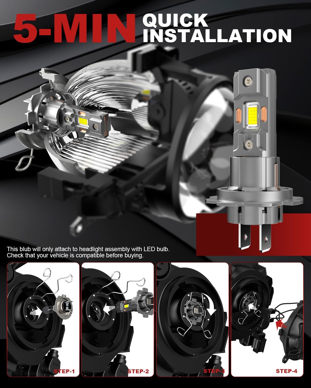 Thumbnail 6 de Tongruiting H7 LED Headlight Bulb (110W, 40000LM, 6500K) – Pack of 2