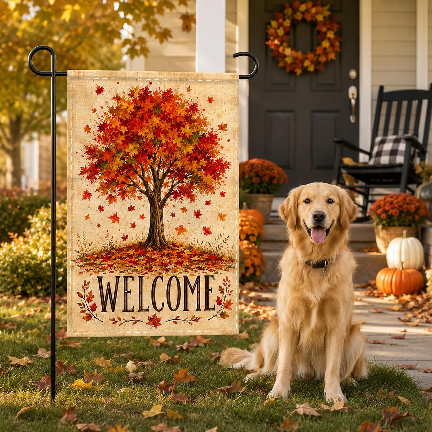 Detalle de OHOME Fall Maple Tree Welcome Garden Flag, Double-Sided 12 x 18-Inch Polyester