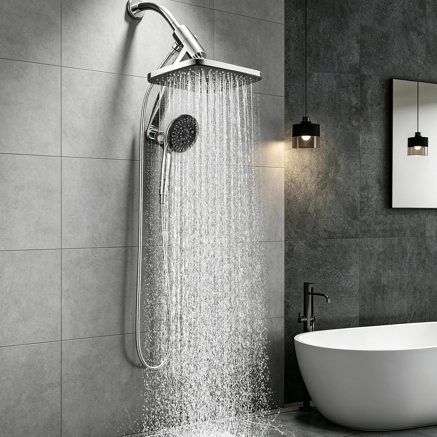Detalle 2 de Tudoccy SHP-HS Shower Head Combo, 12-Inch Rainfall Head and 9-Setting Handheld