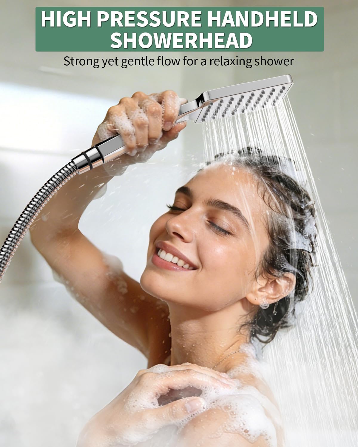 Thumbnail 3 de SunCleanse Shower Riser Rail Kit with 30 × 30 cm Square Overhead Shower – Chrome