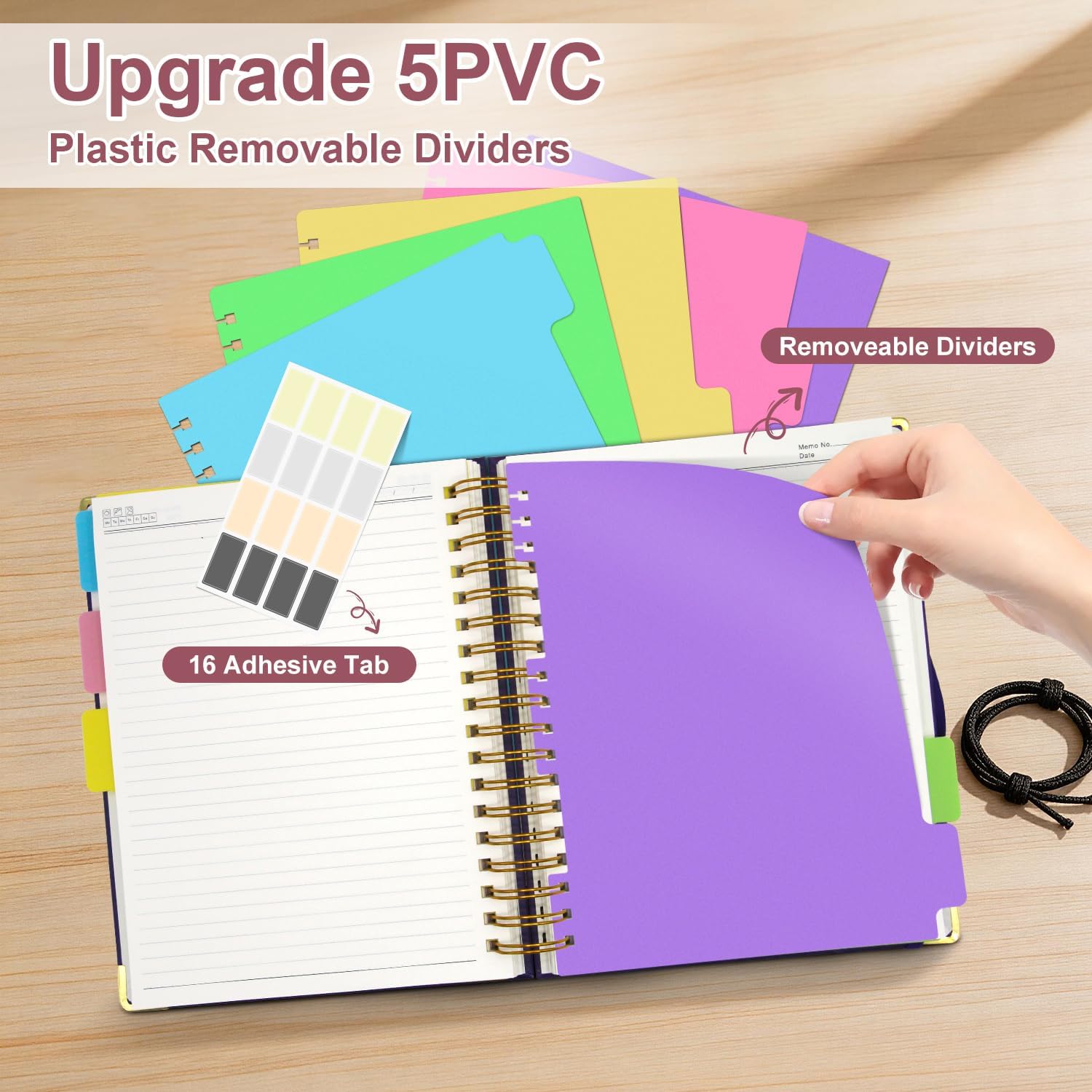Thumbnail 3 de FlyMeaning 5-Subject Spiral Notebook, 320 Pages, Pink PU Hardcover