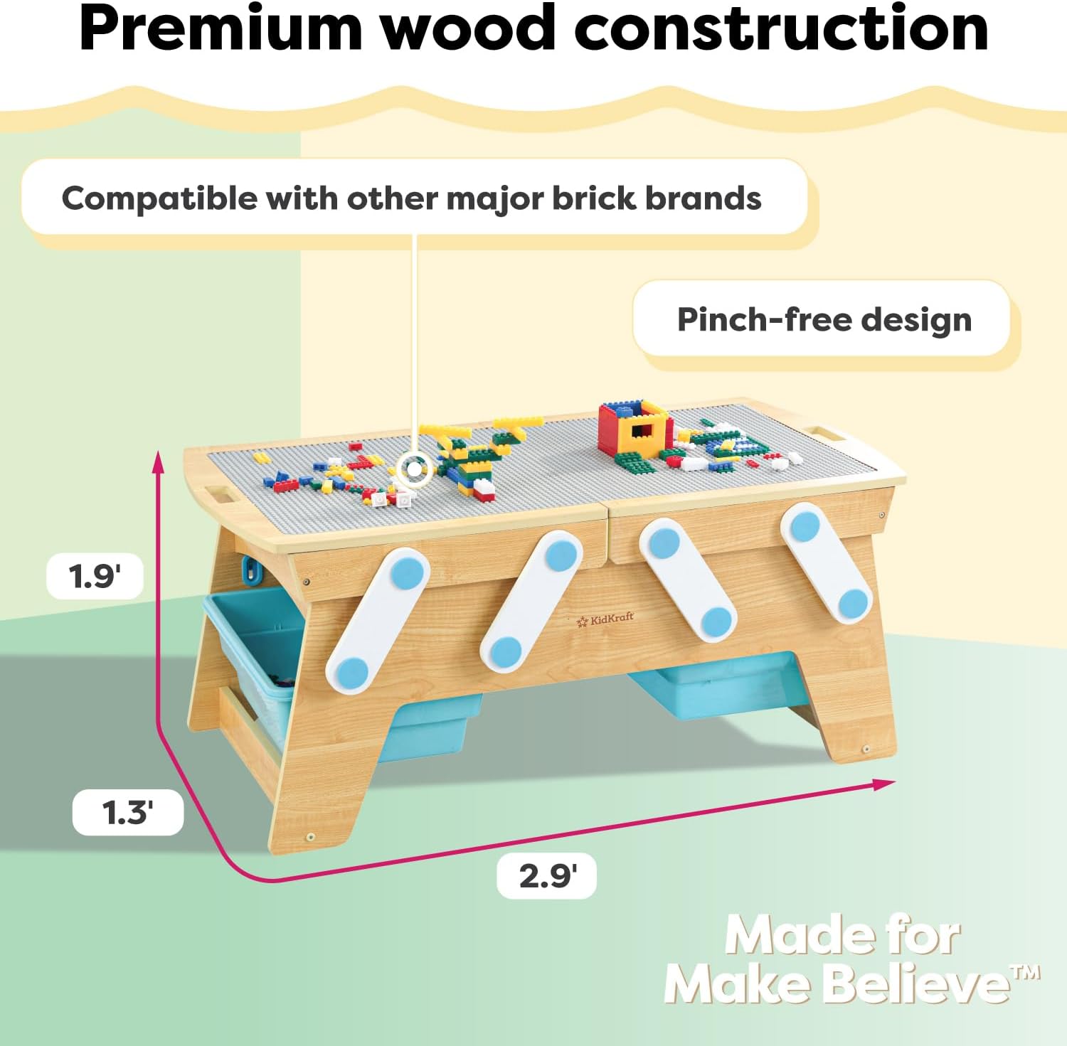Detalle de KidKraft 17512 Building Bricks Play N Store Wooden Table with 200+ Bricks