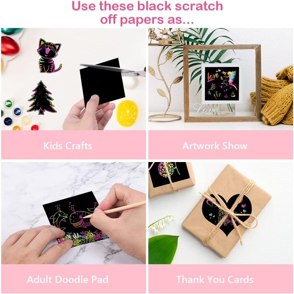 Thumbnail 6 de Vicloon Rainbow Scratch Art – 50 skrapbilder med schabloner och träpennor