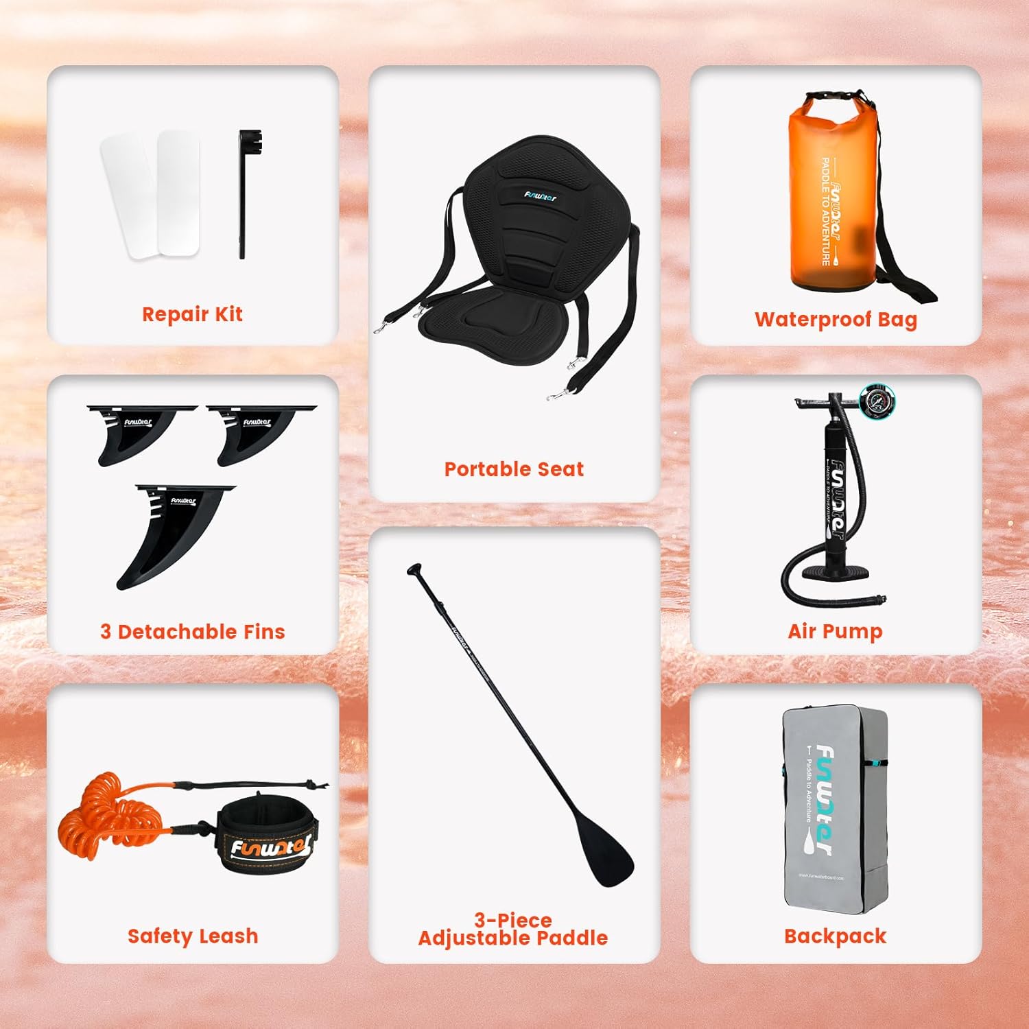 Detalle 2 de FunWater Inflatable Stand Up Paddle Board (11'6", 11', 10'6") with Premium Accessories