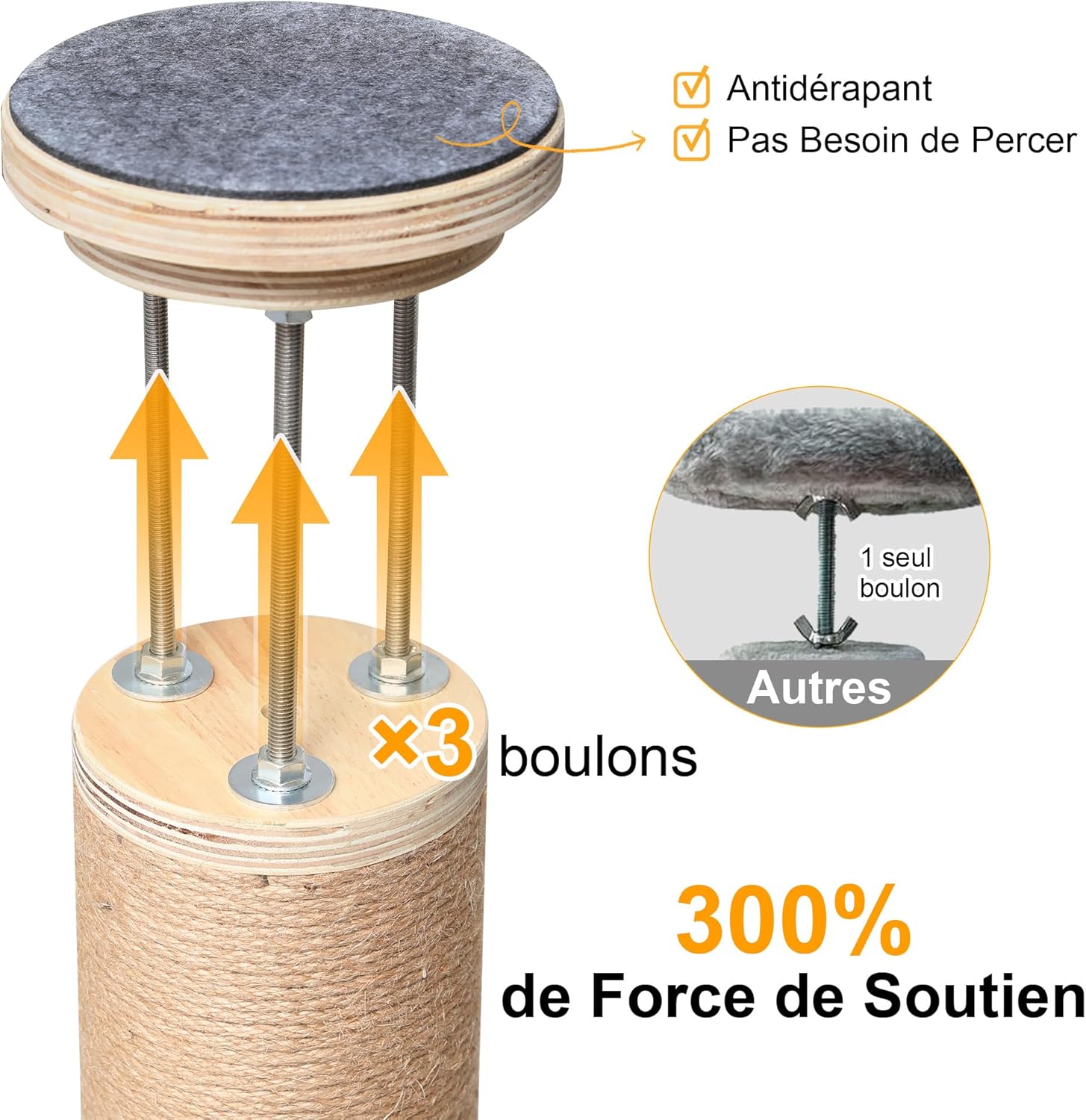 Thumbnail 3 de FUKUMARU Arbre à chat du sol au plafond à 6 niveaux réglable (jusqu’à 300 cm) avec hamac et capsule transparente 360°