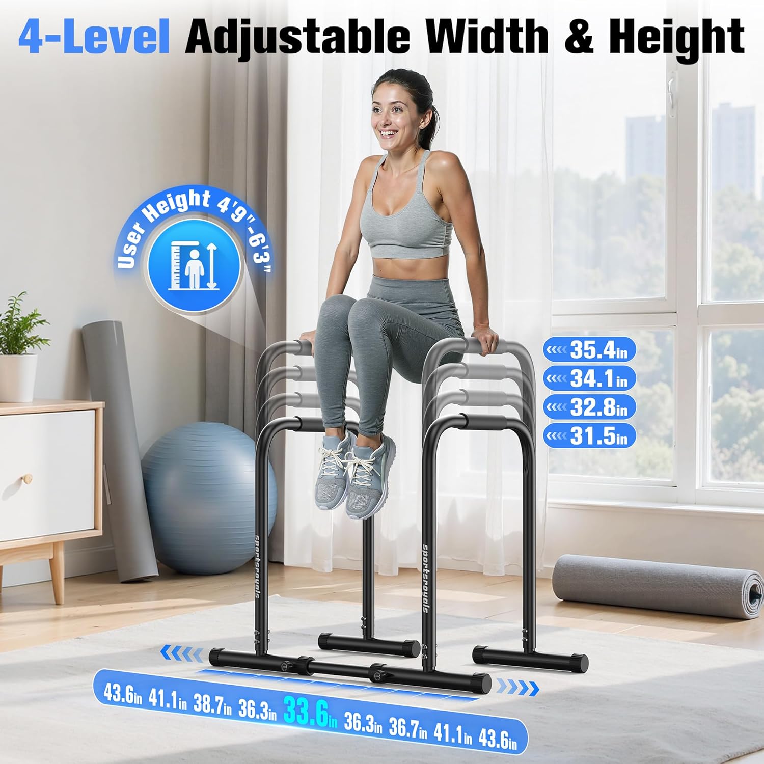 Detalle 1 de Sportsroyals Adjustable Dip Bar 400 lbs 🏋